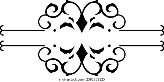 Horizontal vintage ornament with swirls, rhombuses and thin lines is creating a decorative frame with white empty space in the center, perfect for a title or short text