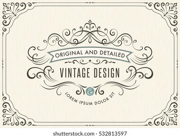 Horizontal vintage ornate greeting card with typographic design, calligraphy swirls and swashes. Can be used for retro invitations and royal certificates. Vector illustration.