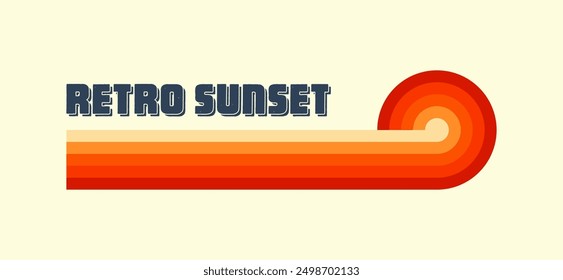 Horizontal vintage sunset. Various colorful striped sunrise badges in 80s and 90s style. Sun and ocean view, summer vibes, surfing. Design element, print, logo or t-shirt. Vector illustration