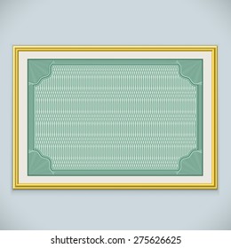Horizontal wall certificate frame vector template with copy space.