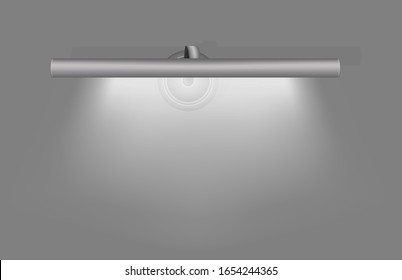 Horizontal wall light. Long tube over mirror lamp. Realistic vector illustration