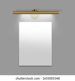 Horizontal wall tube light above the mirror. Modern interior lamp golden bronze color. Realistic vector illustration