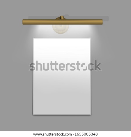 Horizontal wall tube light above the mirror. Modern interior lamp golden bronze color. Realistic vector illustration