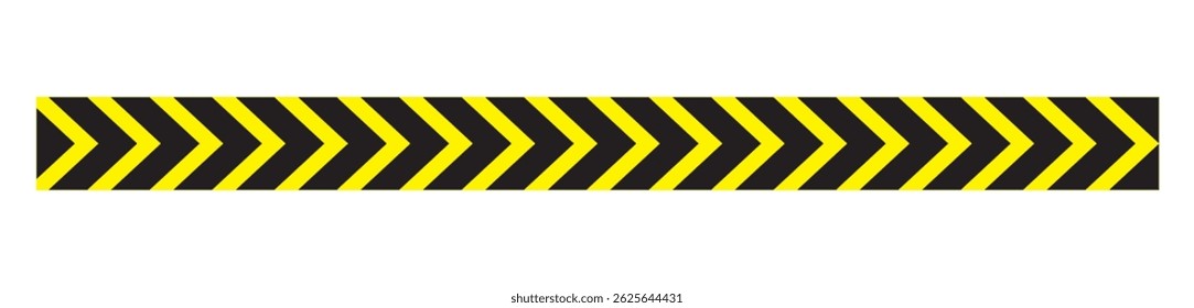 A horizontal warning stripe featuring alternating yellow and black chevron arrows pointing right, commonly used for construction zones, safety signage, or industrial design elements.