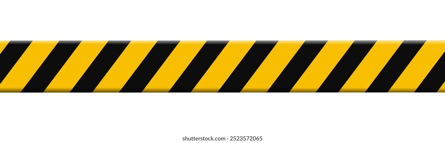 Horizontal warning tape with yellow and black stripes, stretched caution ribbon, police line do not cross