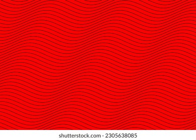 Horizontal water wave lines art fabric pattern. Black geometric motion wavy stripes on red background vector. Abstract optical illusion curve strips. Wall and floor ceramic tiles pattern.