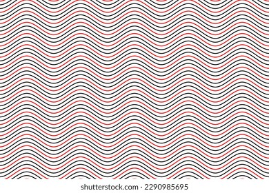 Patrón ininterrumpido de las líneas horizontales de ondas de agua. Patrón de tela de rayas onduladas geométricas rojas y negras sobre el vector de fondo blanco. Tiras de curva de ilusión óptica abstracta. Baldosas de cerámica de paredes y suelos.