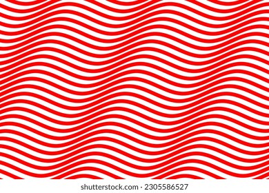 Horizontal water wave stripes fabric pattern. Red geometric motion wavy lines art on white background vector. Abstract optical illusion curve strips. Wall and floor ceramic tiles pattern.