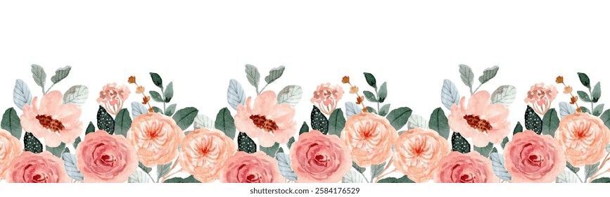 Horizontal watercolor flower frame background.