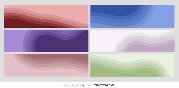 Horizontal wave banners. Abstract business blank flyers template. Pastel colors decorative cards, vector presentation backgrounds