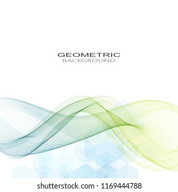 
Horizontal wave lines on a blue background of geometric hexahedrons. Abstractions