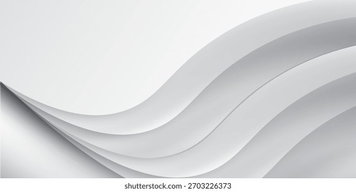 Linhas onduladas curvas horizontais com sombras nas cores cinza e branco. Pode ser usado como decoração de teto esticado, papel de parede 3d.

