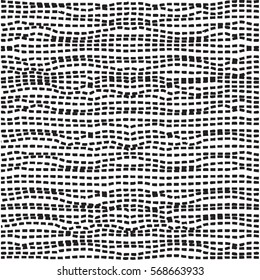 Horizontal wavy dashed lines seamless pattern. Abstract wrapping texture in black and white colors. Vector eps8 illustration.