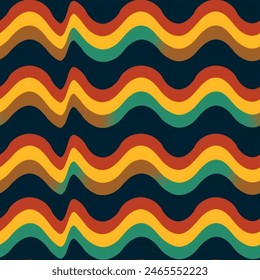 Horizontal Wavy Groovy Retro Stripes 70s Background Seamless Pattern Bedding Curtain Fabric