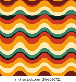 Horizontal Wavy Groovy Retro Stripes 70s Seamless Pattern Bedding Curtain Fabric Background