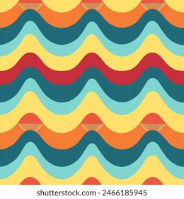 Horizontal Wavy Groovy Retro Stripes Seamless Pattern Bedding Curtain Fabric 70s Background