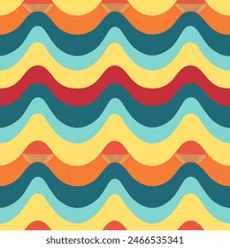 Horizontal Wavy Groovy Retro Stripes Background Seamless Pattern Bedding Curtain Fabric