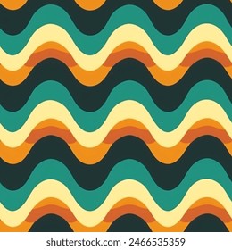 Horizontal Wavy Groovy Retro Stripes 70s Seamless Pattern Bedding Curtain Fabric Background