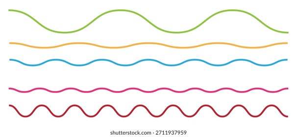 Horizontales divisores de línea ondulada en varios colores: Vector de Elementos de borde ondulado.