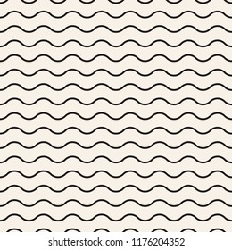 Horizontal wavy lines seamless pattern. Abstract vector texture with waves, stripes, smooth bends. Monochrome background. Black and white repeat design for decor, tileable print, interior design.