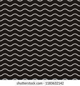 Horizontal wavy lines seamless pattern. Abstract vector texture with waves, stripes, smooth bends. Monochrome background. Black and white repeat design for decor, tileable print, interior design.