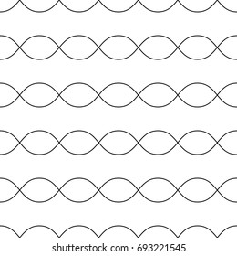 Horizontal Wavy Lines Seamless Pattern. Subtle Abstract Geometric Background. Minimalist Endless Texture. Thin Curved Waves, Chains, DNA. Elegant Dark Design For Decoration, Textile, Fabric, Digital