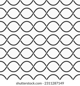 Horizontal wavy lines seamless vector pattern. Curved waves, chains, DNA. Modern stylish geometric background. Black and white vector pattern.