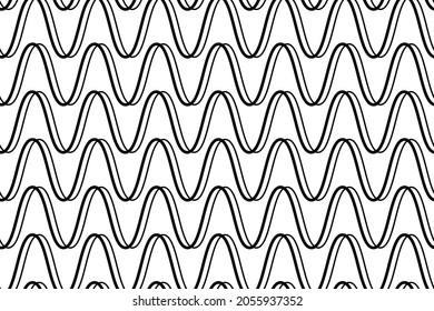 Horizontal wavy lines texture background in black and white, seamless pattern vector illustration