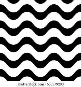 Horizontal wavy lines vector seamless pattern. Simple black & white waves, smooth stripes. Abstract monochrome background, repeat tiles. Modern design element for prints, decor, fabric, cloth, textile