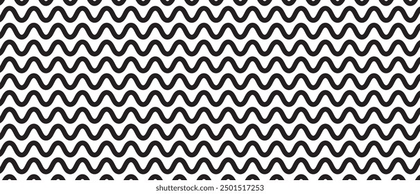 Horizontales líneas gruesas onduladas. Rayas onduladas blancas y negras. Textura de curvas paralelas. Patrón de mar, océano, lago o río. Impresión gráfica minimalista. Vector ilustración gráfica.