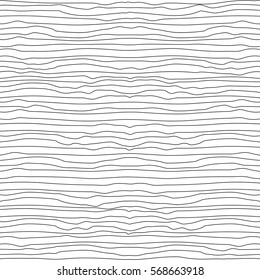 Horizontal wavy thin uneven lines seamless pattern. Abstract wrapping texture in black and white colors. Vector eps8 illustration.