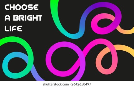Horizontal web banner with abstract swirling lines in rainbow gradient colors. Bright dynamic background for websites, digital ads, and modern graphic design.