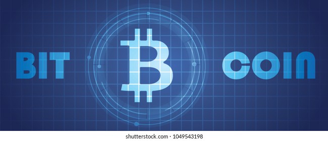 Horizontal web banner with bitcoin and dark blue background. Stock vector illustration