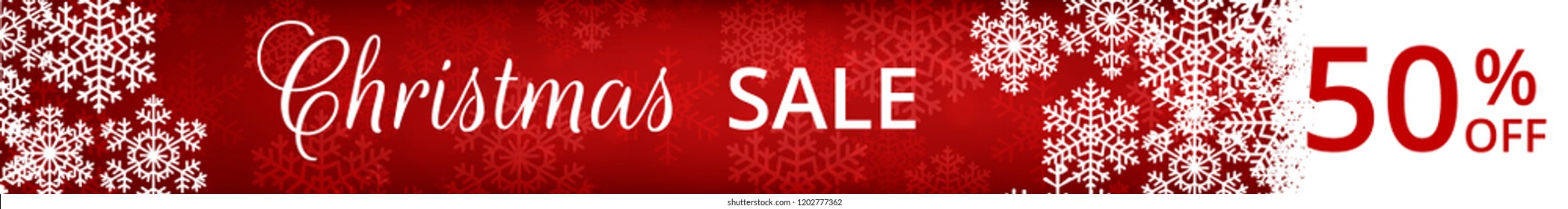 Horizontal web banner for Christmas sale with snowflakes border