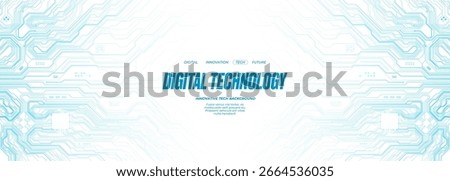 Horizontal web banner. Circuit board technology background with AI chip and computer components. Abstract electronics tech innovation concept. Blue wires on white bg. Cyber pattern vector Illustration