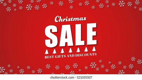 horizontal web banner design for the Christmas sales. Template text on a background of the night sky. Vector illustration