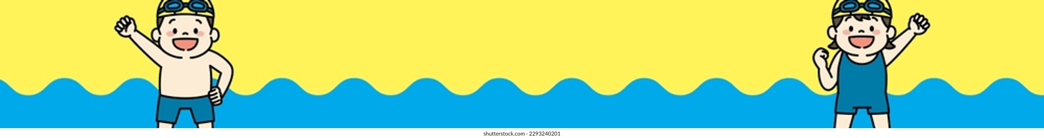 Horizontal Web Banner Illustration of Swimming School