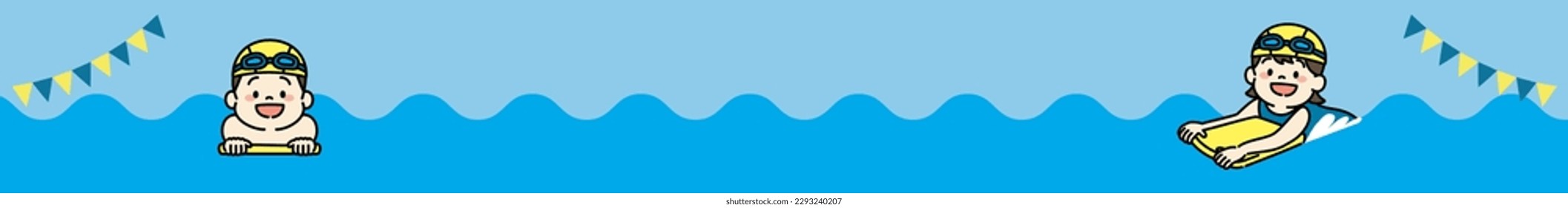 Horizontal Web Banner Illustration of Swimming School