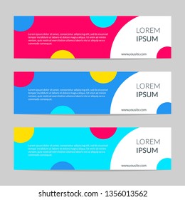 Horizontal web banner set. Header design template with colorful circles for website or business card. Vector illustration.