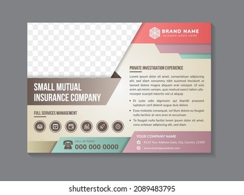 A Horizontal Web Banner. Small Mutual Insurance Company Horizontal Flyer. Soft Brown Background And Multicolor Gradient On Elements. Space For Photo Collage. Online Advertising For Online Marketing.