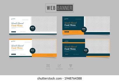 Plantilla de banner web horizontal para menú de comida saludable