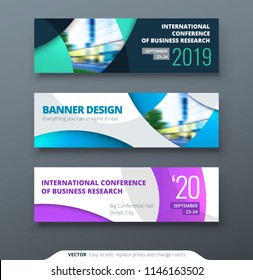 Horizontal web banner templtes with circles and shapes for a photo