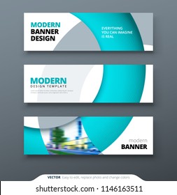 Horizontal web banner templtes with circles and shapes for a photo