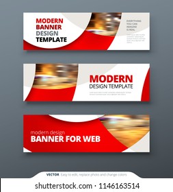 Horizontal web banner templtes with circles and shapes for a photo