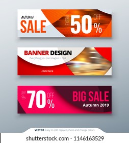 Horizontal web banner templtes with circles and shapes for a photo