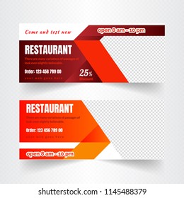 Horizontal web banners with arrows and a place for a photo. Minimalist design. Set. Clean and easily Editable vector.
