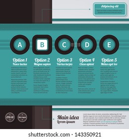 Horizontal web layout in retro style with 5 options. EPS10.