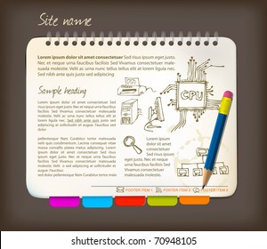 Horizontal Web Site Template - Open Notepad With Colorful Bookmarks