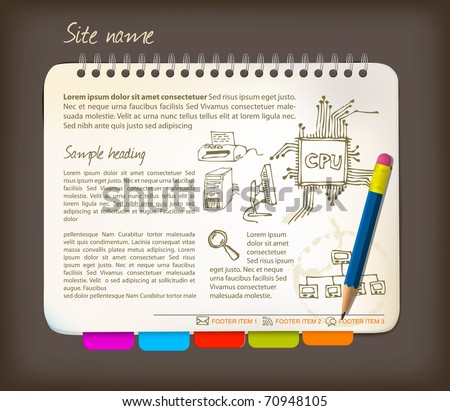 Horizontal web site template - Open notepad with colorful bookmarks