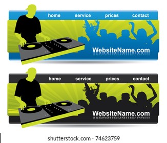 Horizontal website party banners with a dj